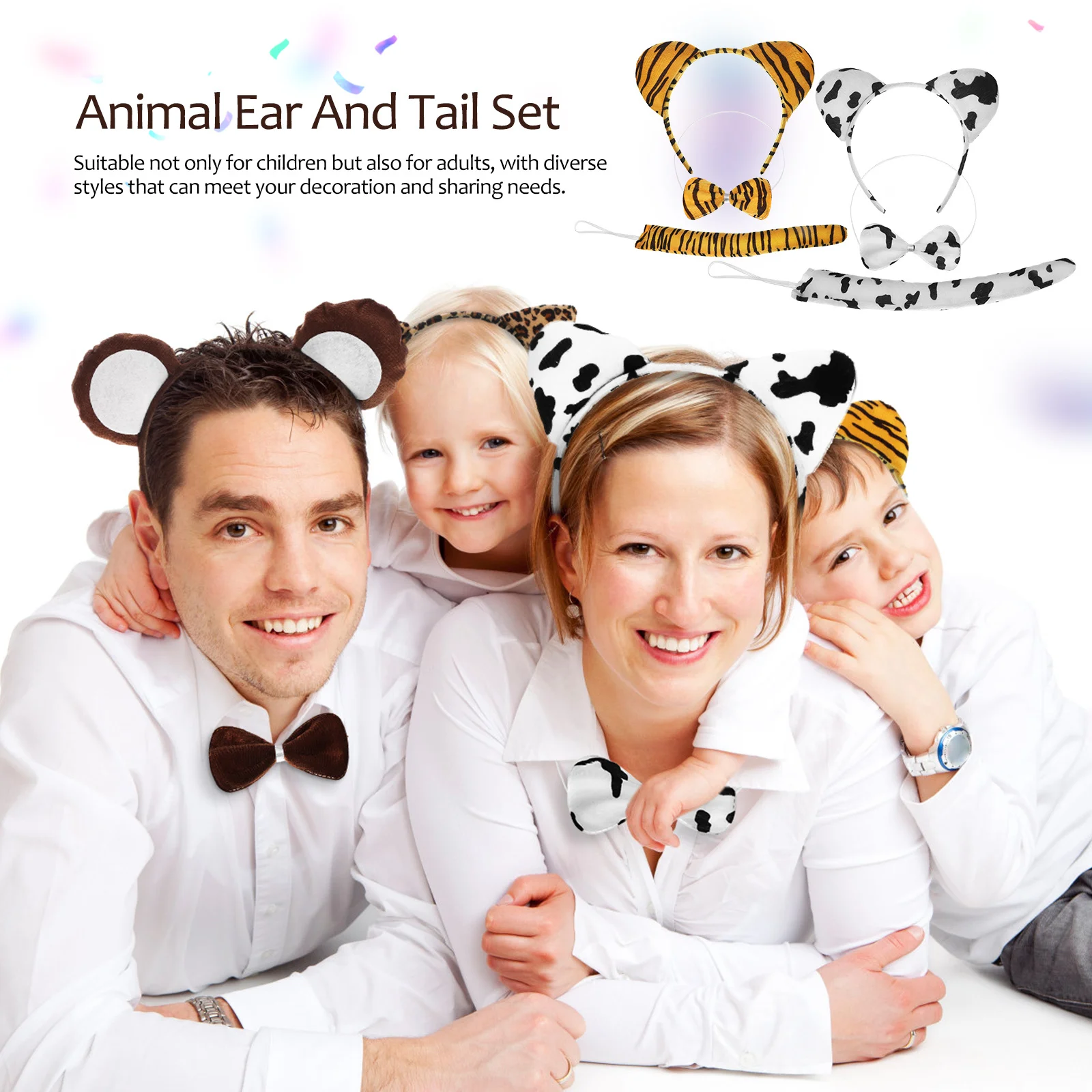 6 مجموعات آذان الحيوان Headbands ربطات القوس فيونكة ذيول تأثيري الدعائم لحفلة عيد الميلاد هالوين زي ملحق للأطفال البالغين الحيوان