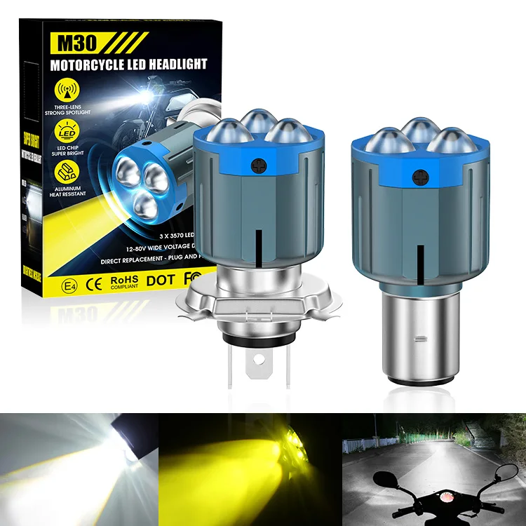 

1Pcs H4 LED Motorcycle Headlight H6 Led White Yellow Hi Lo Beam Spotlight Motorbike Scooter Running Lamp