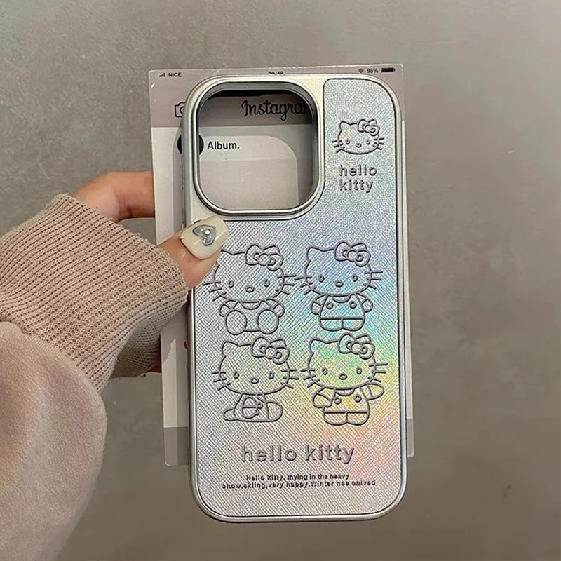 

Japanese Korean Ins HelloKitty Pattern KT Cat Phone Case for iPhone 16 Pro Max 15 14 13 12 11 Plus Mini Luxury Laser Back Cover
