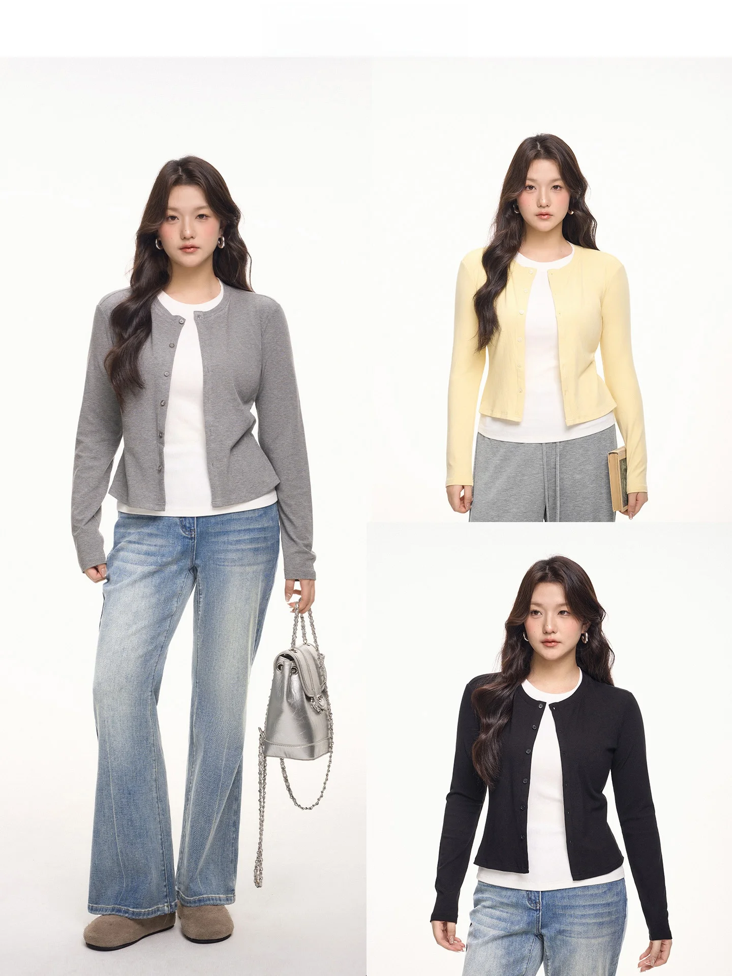 

Asourda Comfortable Splice Waist-Cinching Fake Two-Piece Top Women's Casual Sle Slim Fit Long Sve round Ne Knitted Swe...