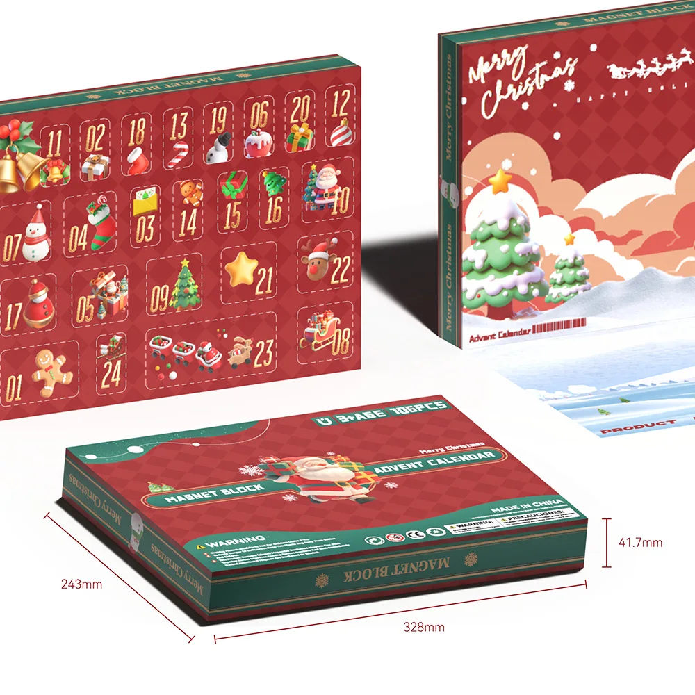 Magnetyczne klocki konstrukcyjne Kalendarz Adwentowy Świąteczny STEM Montessori Sensoryczne Kostki do Układania Zabawki dla dzieci od 3 lat Prezenty dla chłopców i dziewczynek
