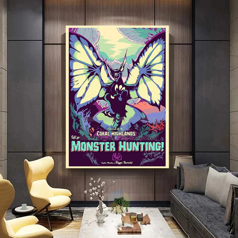 Classic Video Games Monster Hunter Poster Let\'s Go Monster Hunting Prints Canvas Wall Art Pictures Home Room Vintage Game Decor