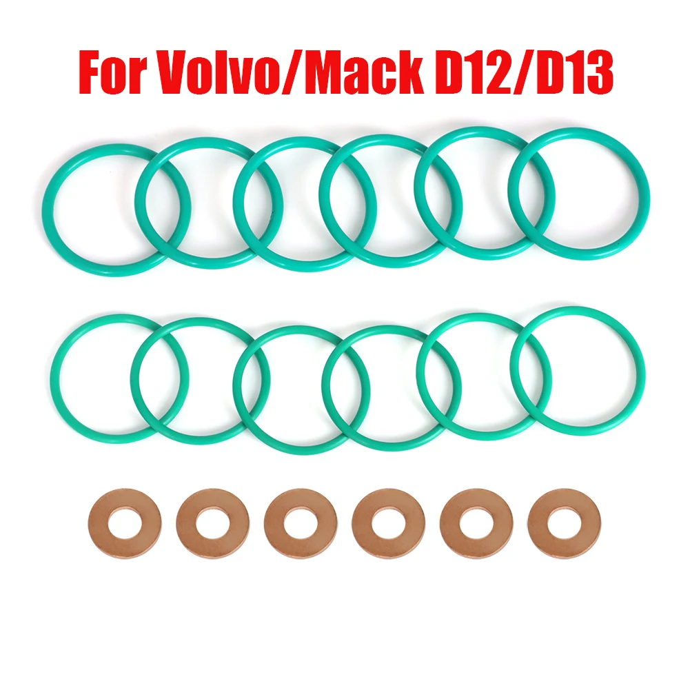 Set of 6 Fuel Injector O-ring Seal Repair Kit With Gasket For Volvo/Mack D12/D13 Injector Seal Copper Ring Tube Installation Kit