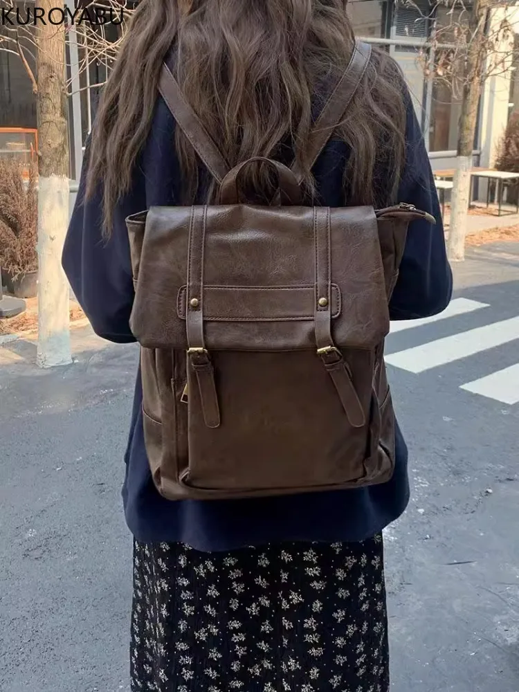 

Vintage Brown Jk Backpacks Women High Street Preppy Style Pu Leather Backpack Ladies Harajuku Casual School Bag Fashion Y2k Bags