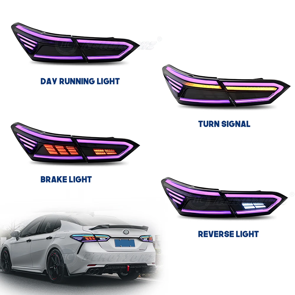 HCMOTIONZ-LED Montagem de luzes traseiras, animação de inicialização, DRL, lâmpadas traseiras de carro RGB para Toyota Camry, 2018-2024