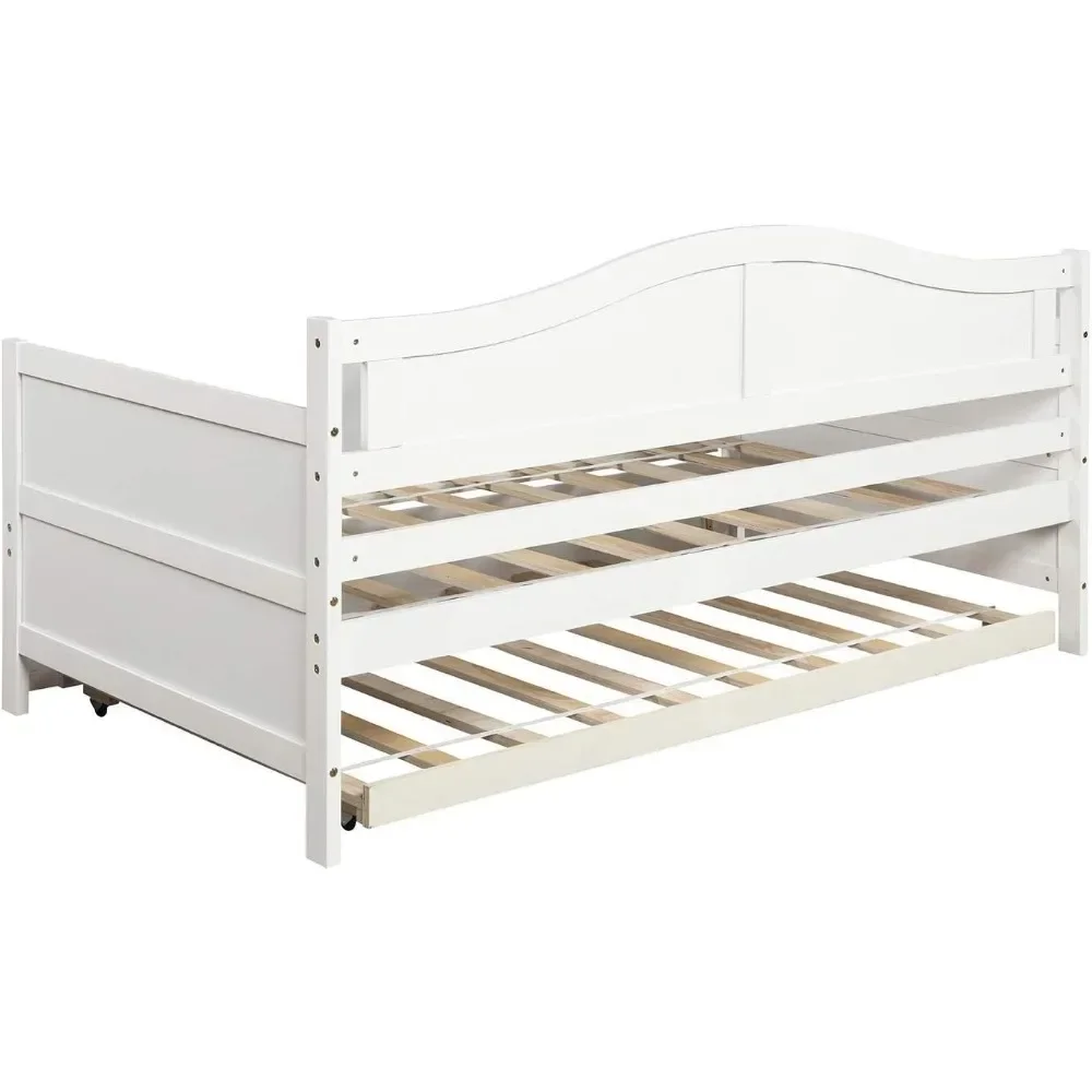 Wood Daybed Twin with Trundle, Twin Size Daybed Frame Sofa Bed with Trundle/Twin Bed Frame, No Box Spring Needed