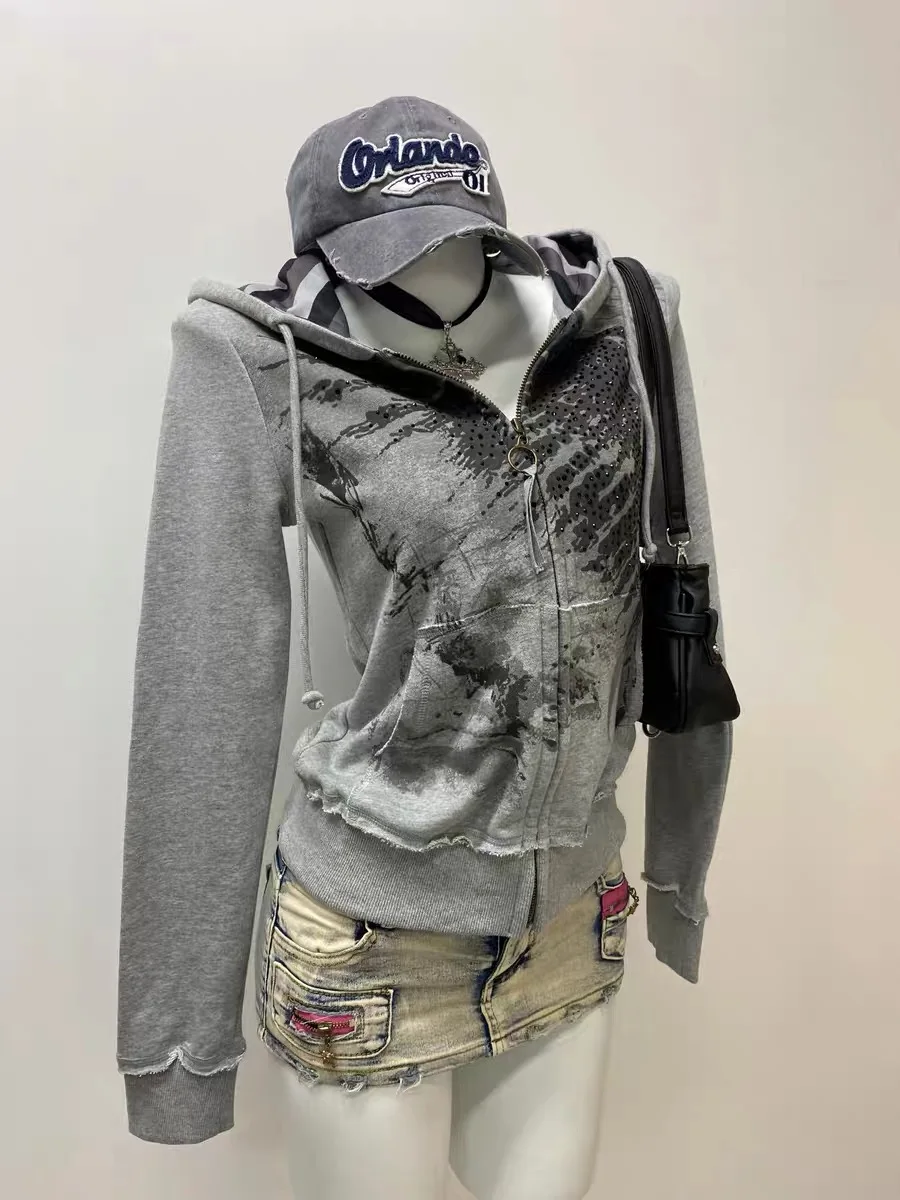 American Retro Wool Collar Hooded Cotton Jacket Plush Y2k Top Street Hip-hop Gothic Harajuku Oversized Hip-hop Jacket