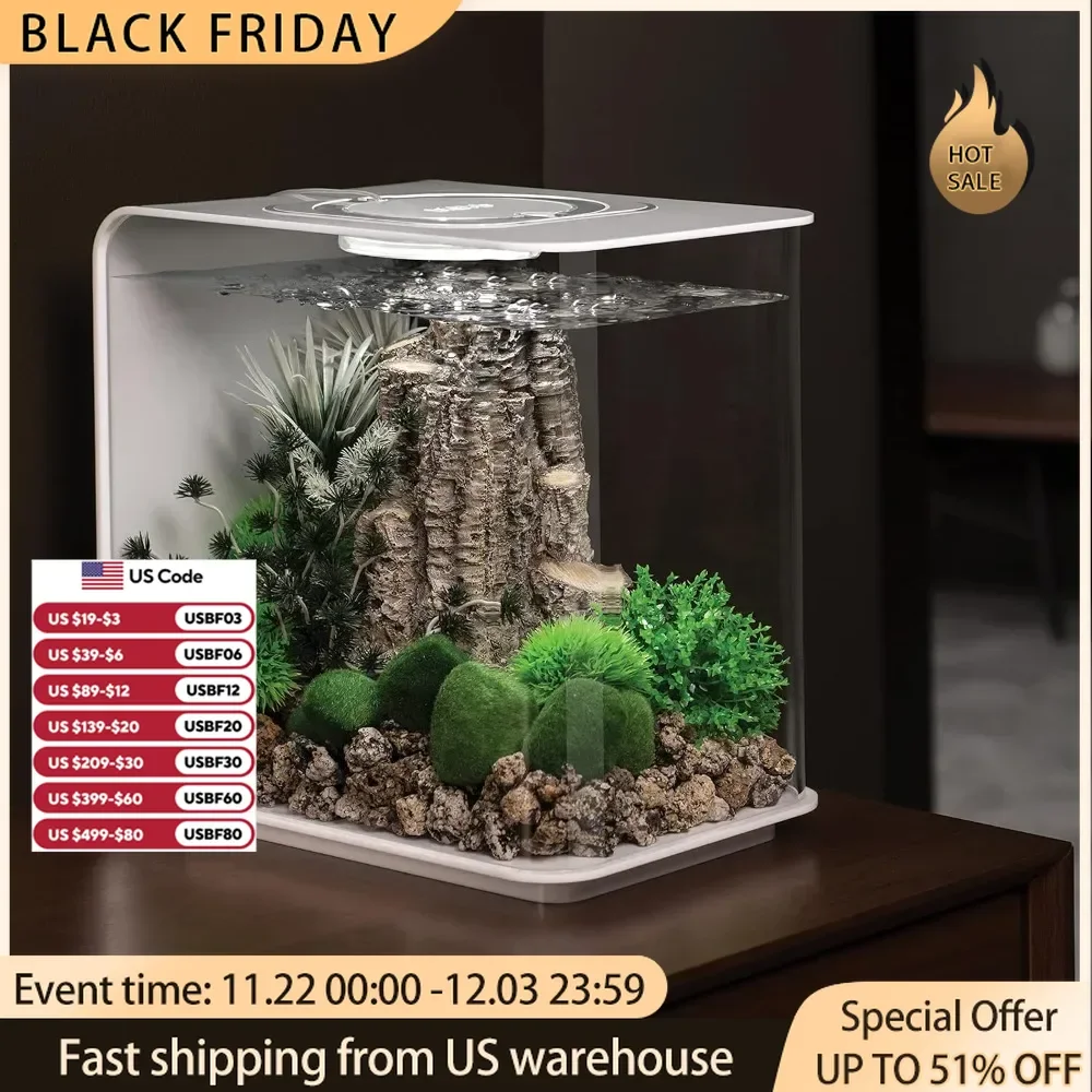 Acrylic Aquarium With White LED Light Modern Tank for Tabletop Display Fish Fishbowl Mini Aquatic Pet Supplies Products Home