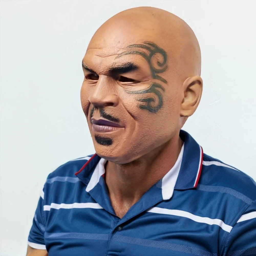 1PC Realistic Mike Tyson Latex Mask Fancy Dress Costume Accessory for Halloween Party Boxing Champion Cosplay Head Support Prop