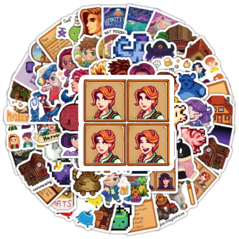 103pcs Game Stardew Valley Pixel Game Stickers Funny Cartoon Decals Water Bottle Phone Notebook Sticker Decoration Gifts