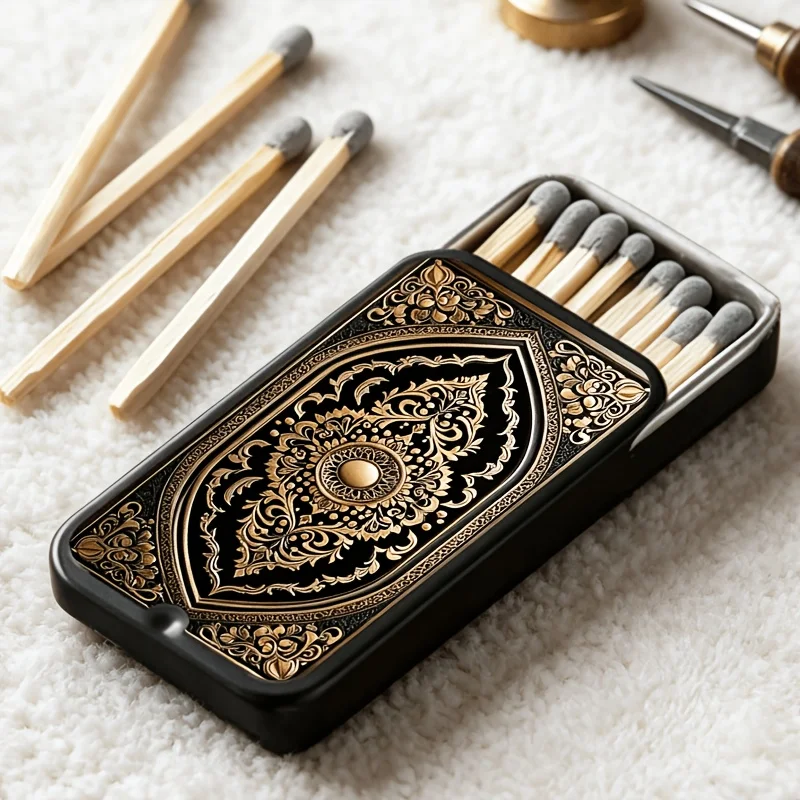 Luxury Byzantine black gold engraved iron box, retro desk organizer for trinkets & jewelry. Classic decor, 1PC.