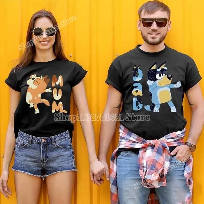 Blueys Mum Dad Graphic T Shirts Family Matching Clothes Cartoon Anime TShirt Y2k Top Women Clothing Fashion Mother's Day Gift