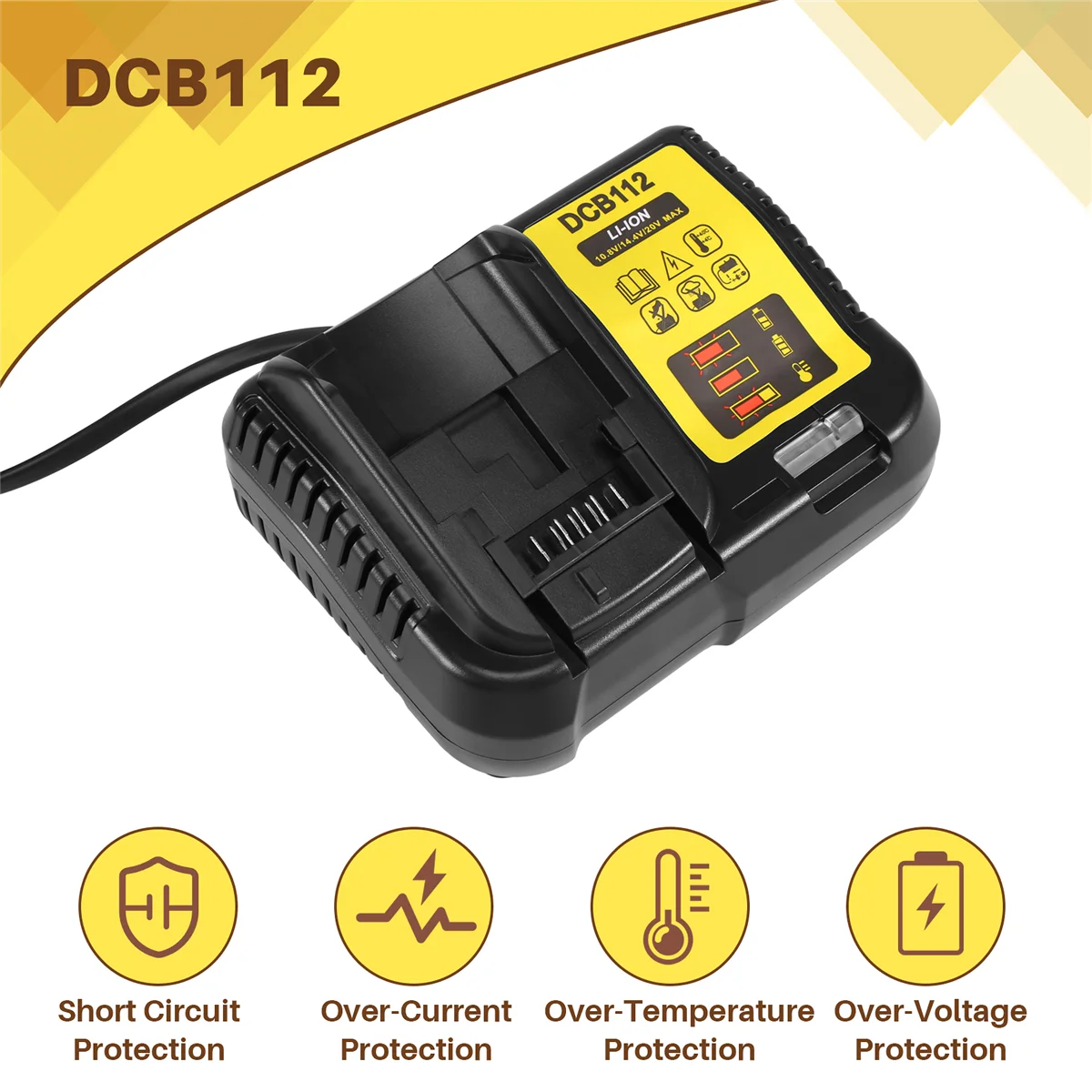 Dcb112ที่ชาร์จแบตเตอรี่ Li-ion DeWalt 10.8V 12V 14.4V 18V Dcb140 Dcb200 Dcb101 Dcb105 Dcb200ปลั๊กสีดำ