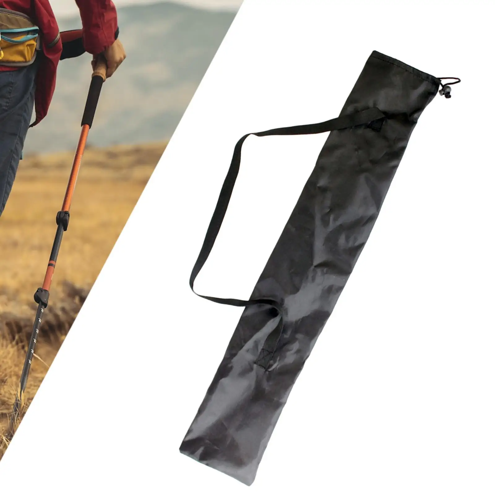 Trekking Pole Carrying Bag, Carry Bag Pouch Black Drawstring Waterproof with Shoulder Strap Nylon Collapsible Walking Sticks Bag