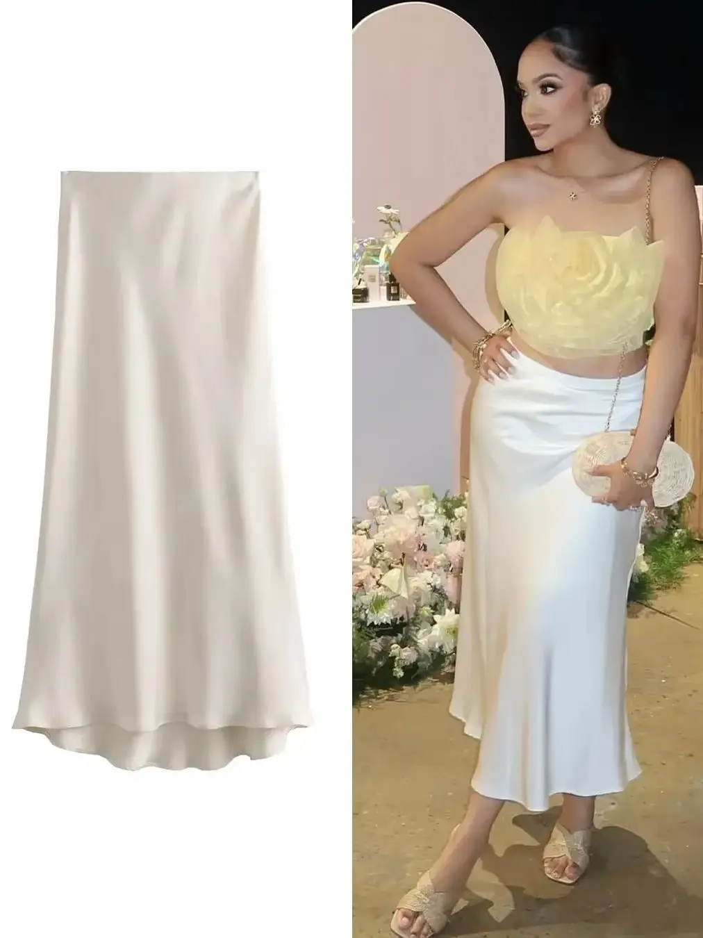 RARA 2025 ซาตินกระโปรงยาวผู้หญิง Draped เอวสูง Midi กระโปรงผู้หญิงฤดูร้อนตรงกระโปรงผู้หญิง Holiday Beach กระโปรงผู้หญิง