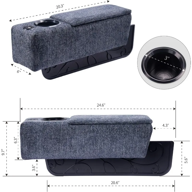 Sofa Armrest, Couch Armrest with Wireless Charge Stand, Removable Couch Caddy with Storage,Including LED Reading