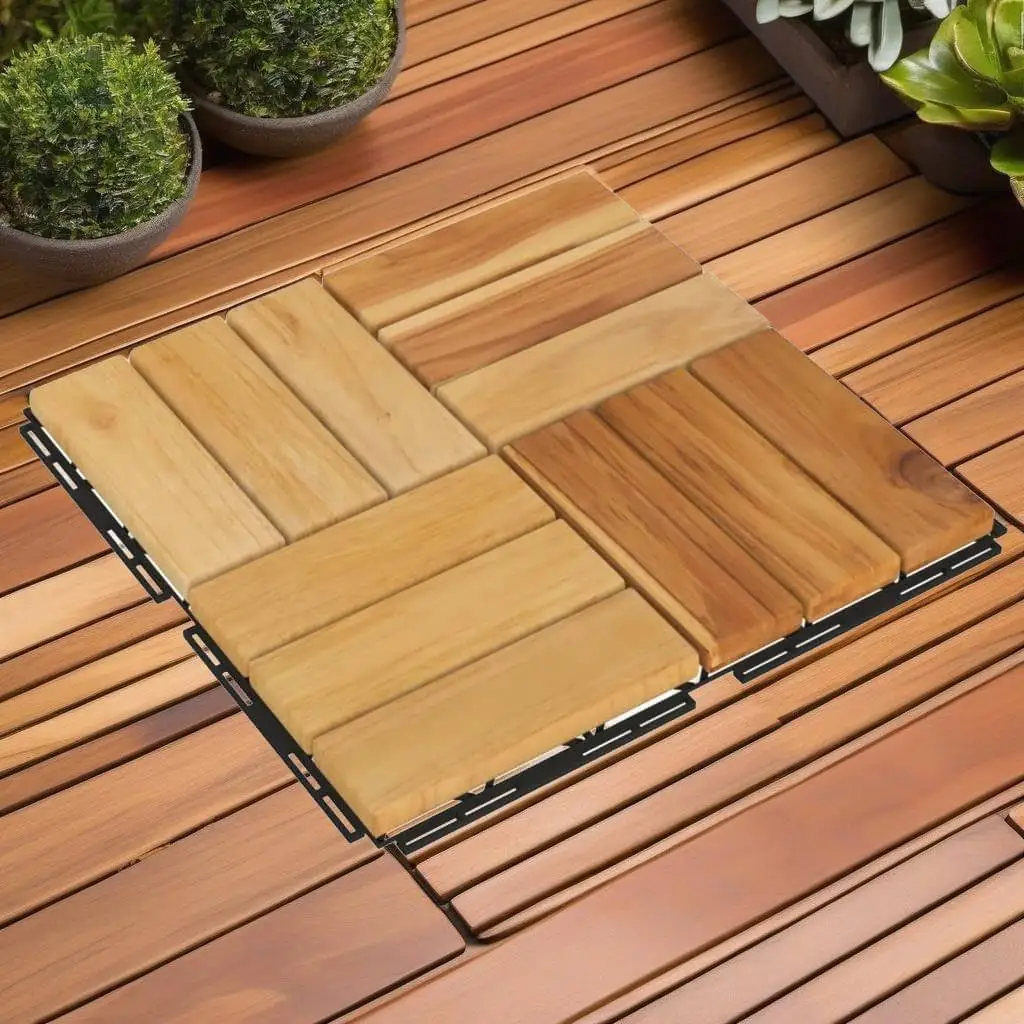 20pcs Solid Teak Wood Decking Tiles 11.8x11.8 inch Outdoor Flooring