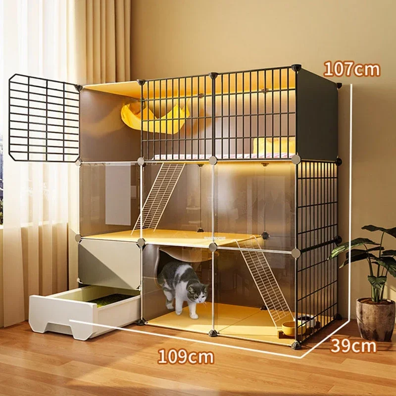 

Long - lasting Nordic Transparent Cat Cages Home Balcony House Pet Fence with Toilet Cat Villa Light Luxury Super Large Cage