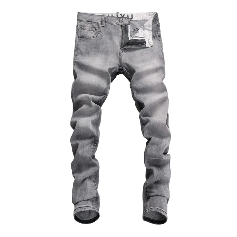 Fashion Designer Men Jeans Retro Gray Elastic Stretch Slim Jeans Men Trousers High Quality European Vintage Denim Pants Hombre