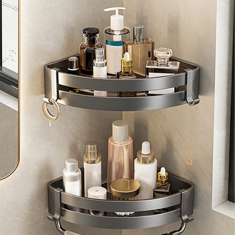 Bathroom Shelves Wall Mounted No Drill Space Aluminum Shower Corner Shampoo Storage Shelf Multilayer Kitchen Organizer Rack