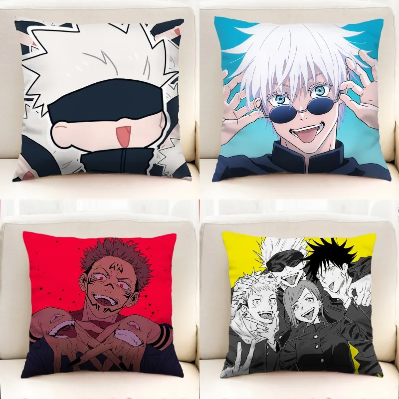 Almohada de Jujutsu Kaisen para niños, cojín suave, figura de Anime, Gojo, Sukuna, kawiii, decoración del hogar, dormitorio, sofá, silla, coche, regalo para niños, 45x45cm