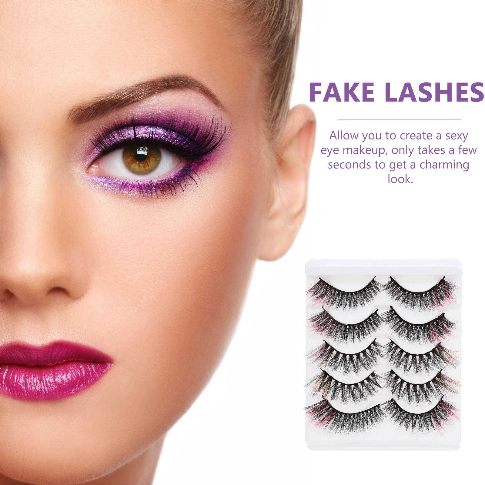 5 paia di ciglia colorate finte ciglia finte per cosplay Halloween Natale Incontri Spettacolo teatrale Scatto di foto