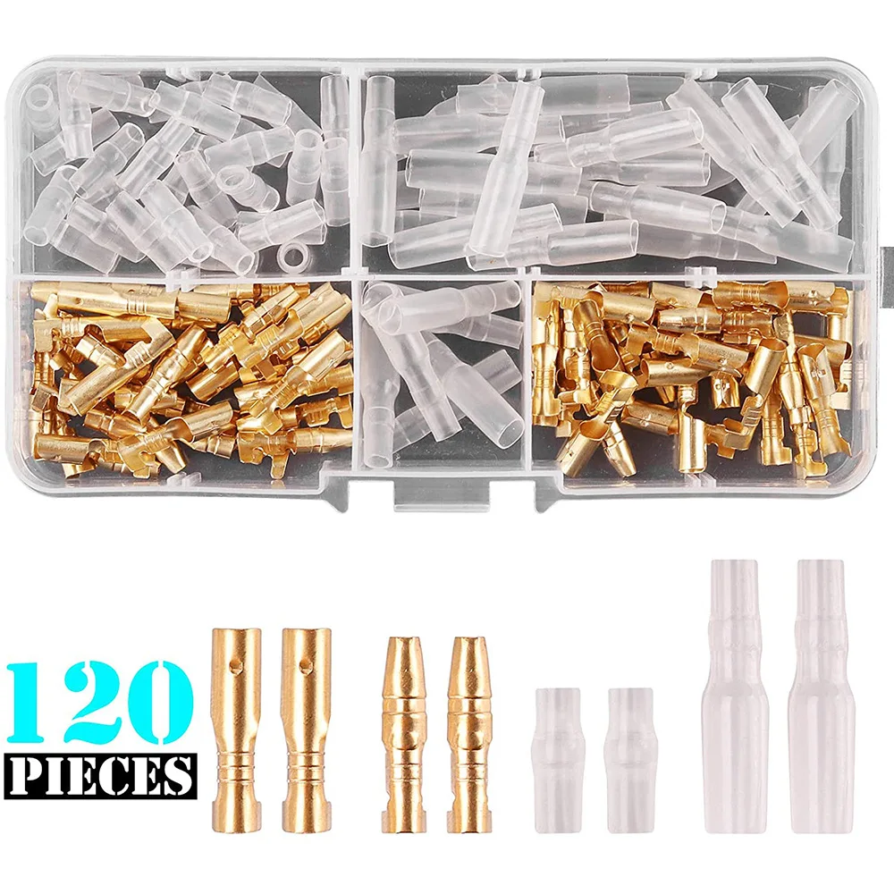 120Pcs 3.5mm Bullet Connectors Male Female Crimp Terminals Insulated Sheath Wiring Kit with Storage Box
