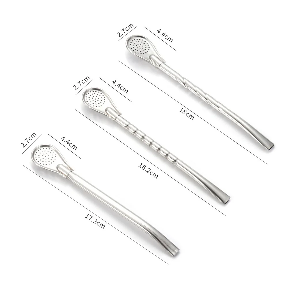 

3Pcs Stainless Steel Filter Spoon Straws Long Multi-Function Tea Stirring Drinking Straws for Home Coffee Shop