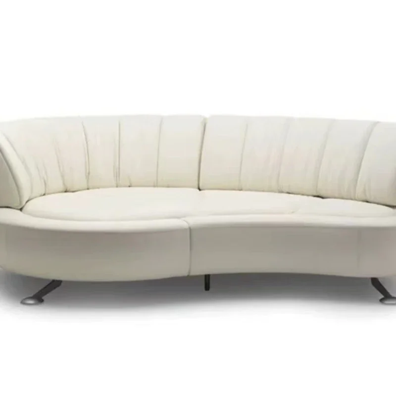 

Slide sofa 360 degree rotating backrest curved push-pull small apartment black three or four leather sofa