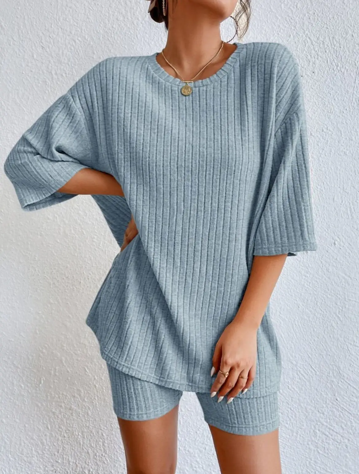 Spring Summer Short Sleeve T Shirt Short Pants Two Piece Set Women Casual Loose O Neck Top High Waist Tracksuit Female Outfits