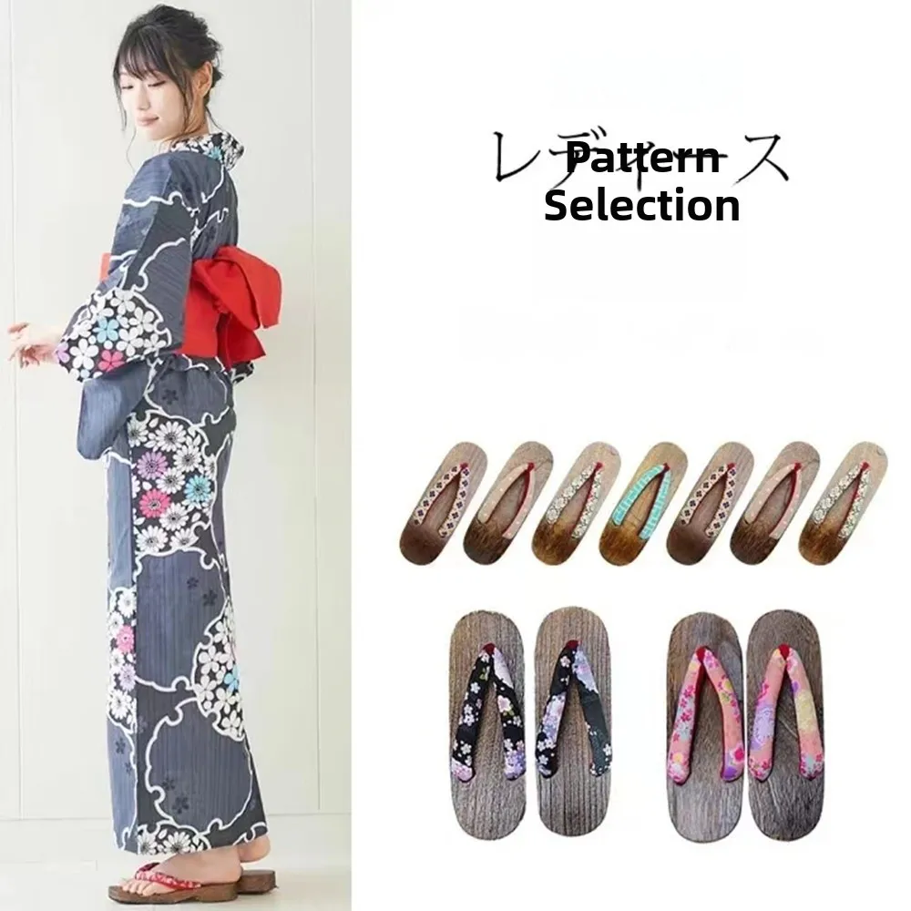

Женские традиционные японские сандалии, деревянные сабо, сочетающиеся с кимоно, юката, деревянные сабо, летние сабо без шнуровки на плоском каблуке
