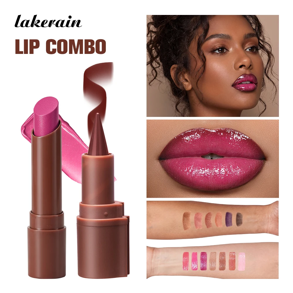 2Pcs Lip Combo Set Glossy Shimmer Lip Gloss Lip Liner Long-Wear Hydrating Moisturizing Smooth Pigmented Plump Soft Lips Daily We