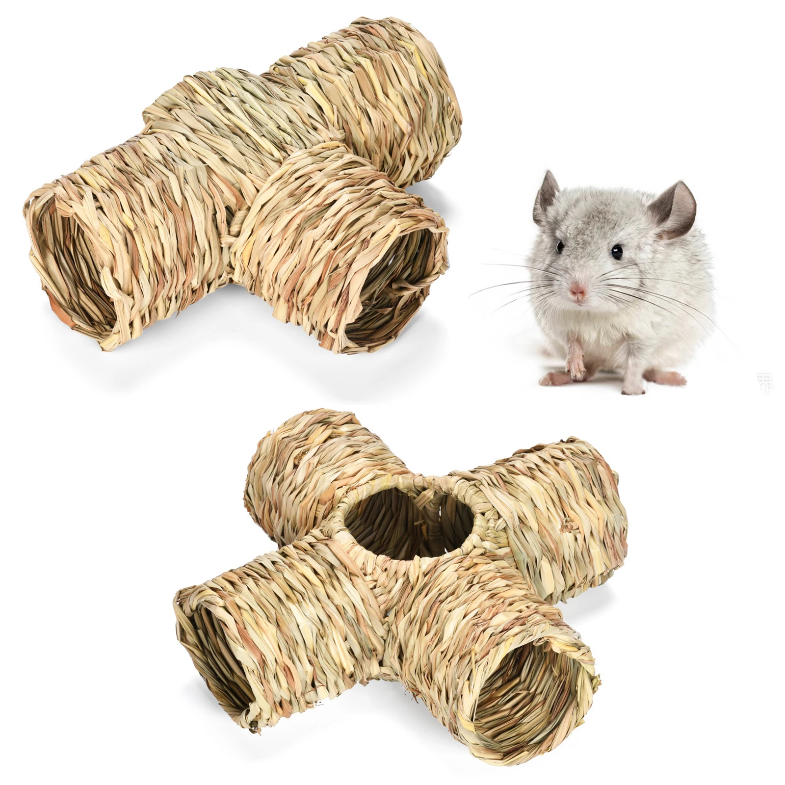 Hamster Grass Tunnel Bunny Toy Hideaway Pet Supplies Durable Straw House for Small Animals Little Rabbit Squirrel Hedgehog Mice