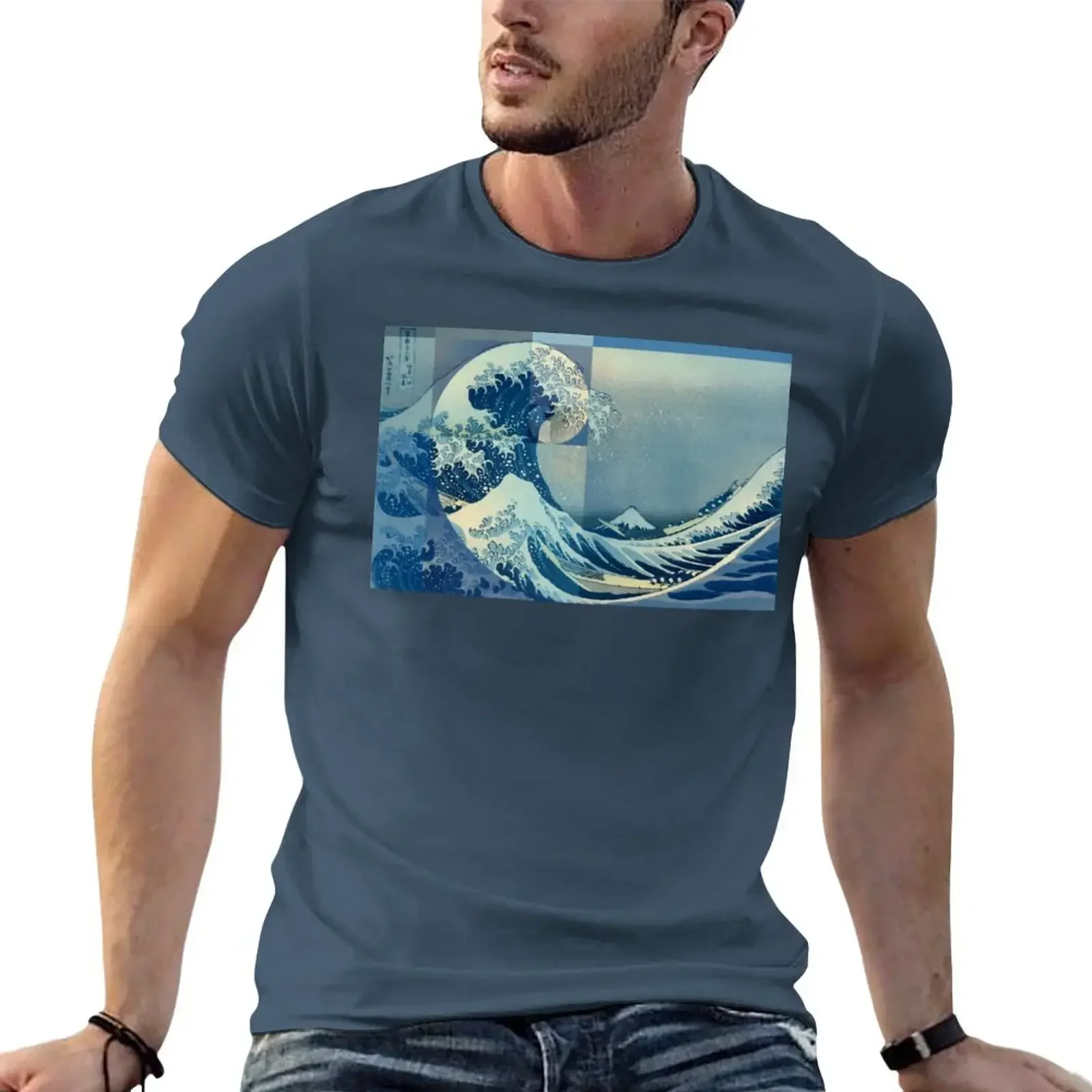 Hokusai Meets Fibonacci, Golden Ratio T-Shirt anime clothes plain customs mens t shirts