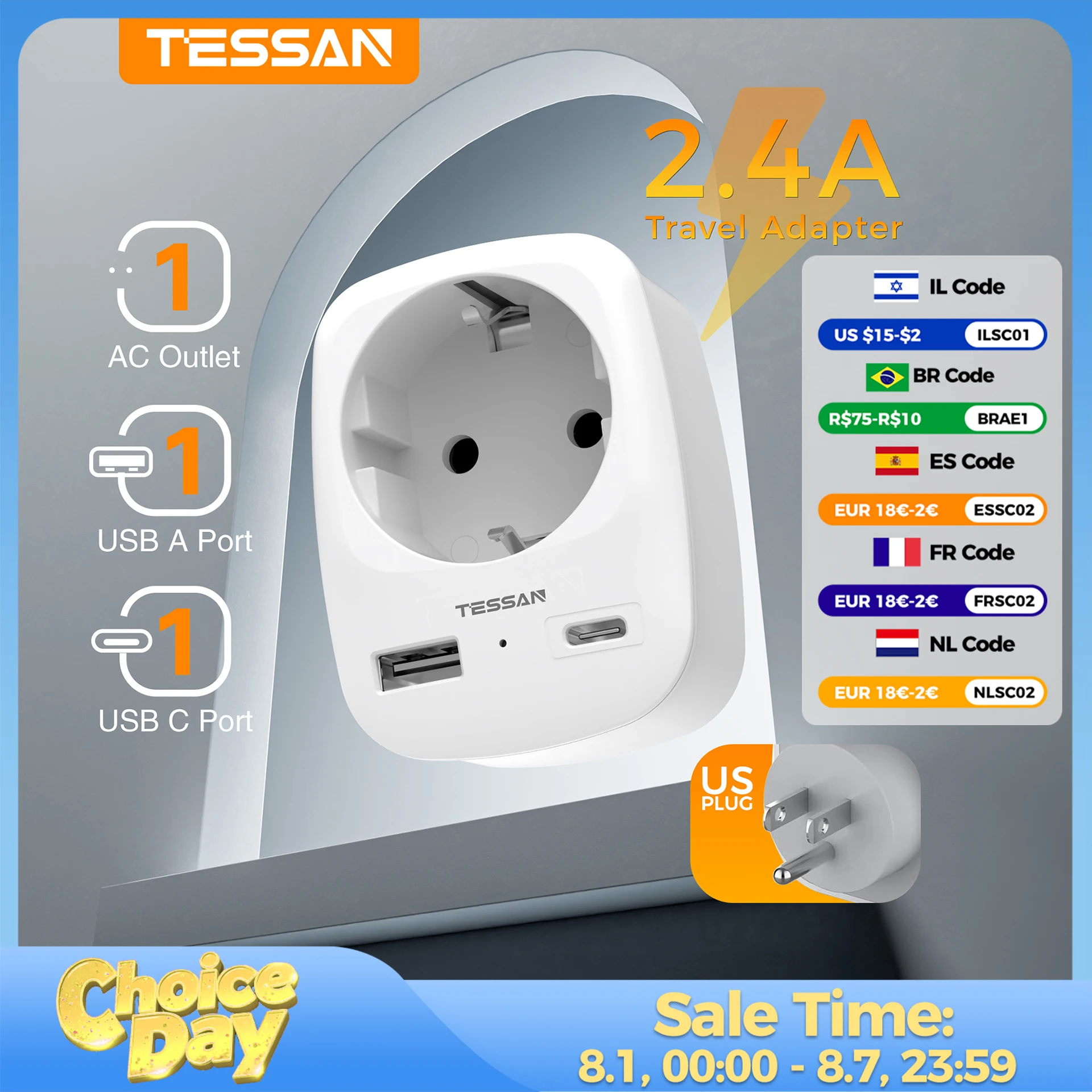 Travel Accessories Canada - TESSAN Travel Adapter EU To USA
