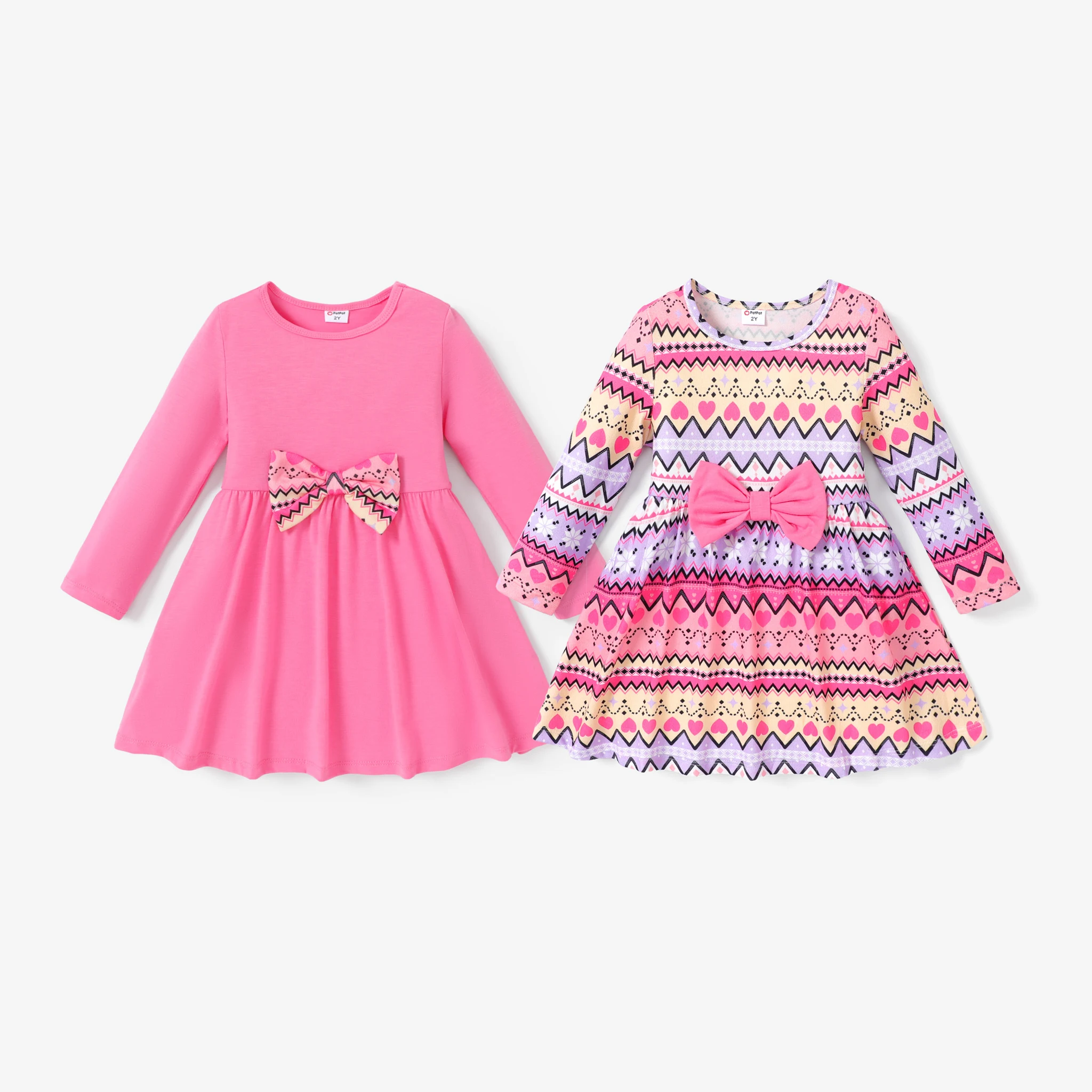 PatPat vestido de diseño de lazo con patrón geométrico 3D hipertáctil para niña pequeña