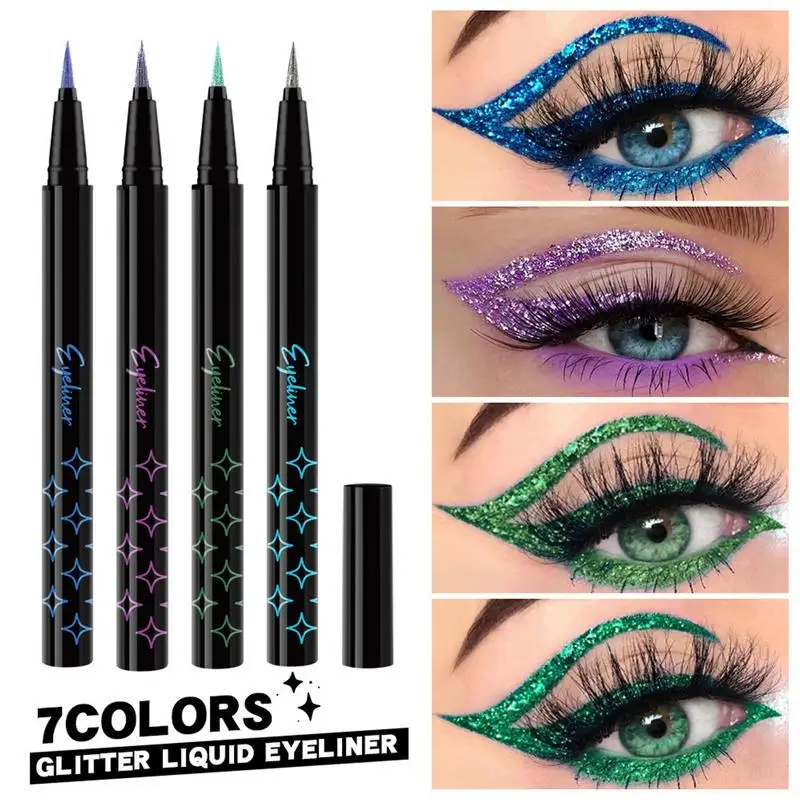 7pcs/set Glitter Liquid Eyeliners Pencil Eye Shadow Pencil Shiny Eye Liner Pen Shimmer Sparkling Eyeliners Diamond Eye Makeup