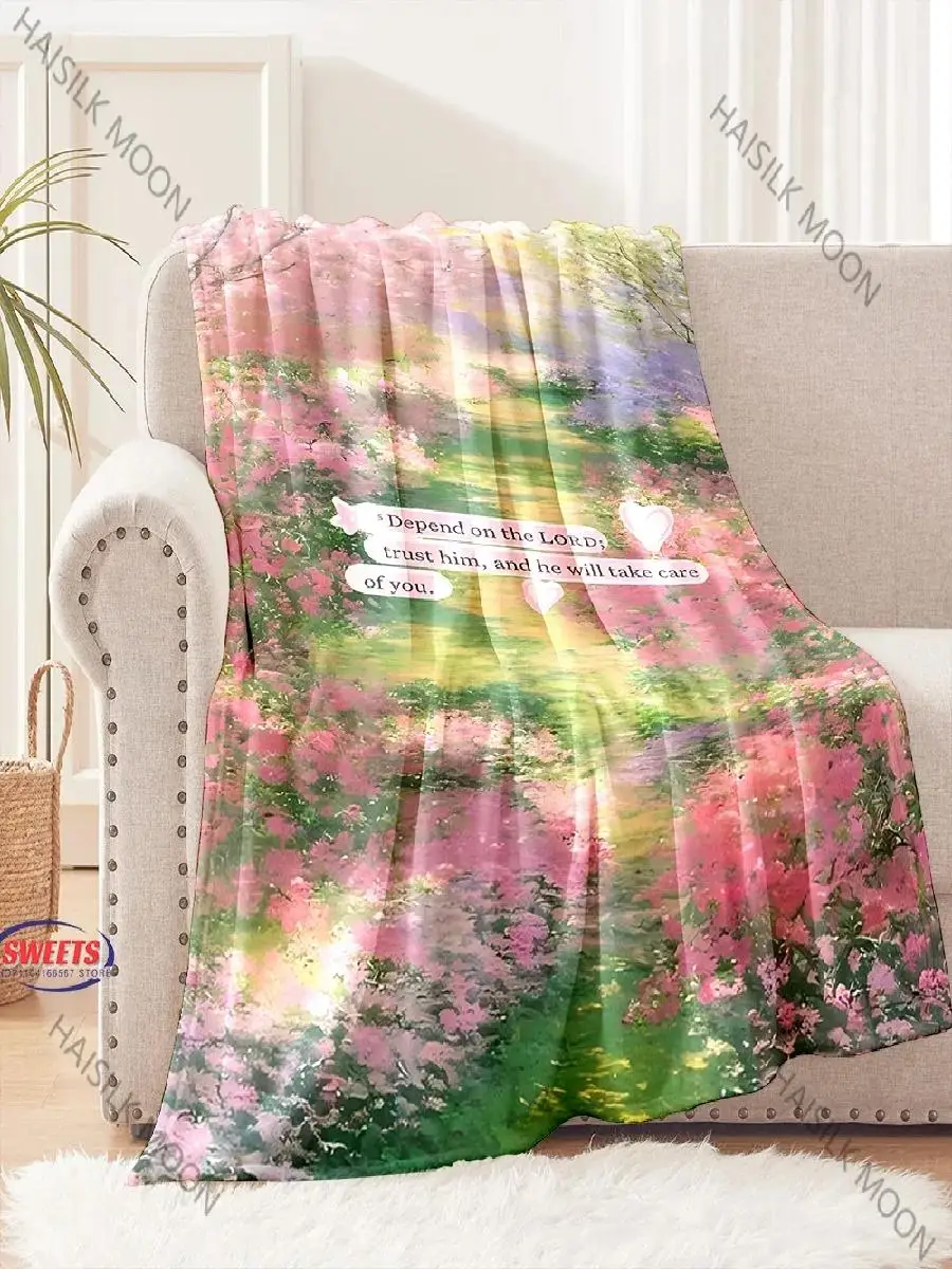 Christian Bible Psalms Print Blanket Soft Comfortable Machine Washable Flannel Blanket for Home Office Four Seasons Use