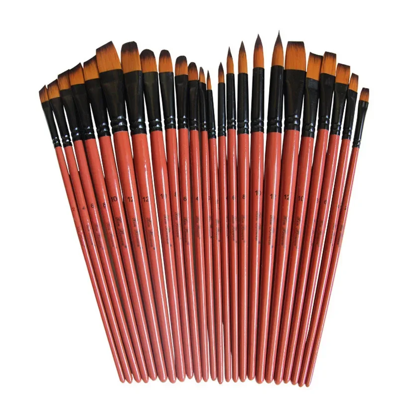 Art Model Paint Nylon Hair Painting Craft Artist Brushes Set - Acrylic Oil Watercolour Drawing Supplies Brown 6 Pcs