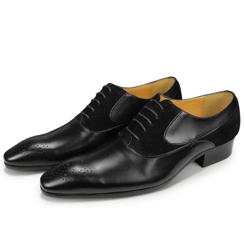 Luxury Mens Formal Brogue Shoes Brown Leather Oxford Shoes Fashion Handmade Patchwork Casual Shoes Business Retro Office