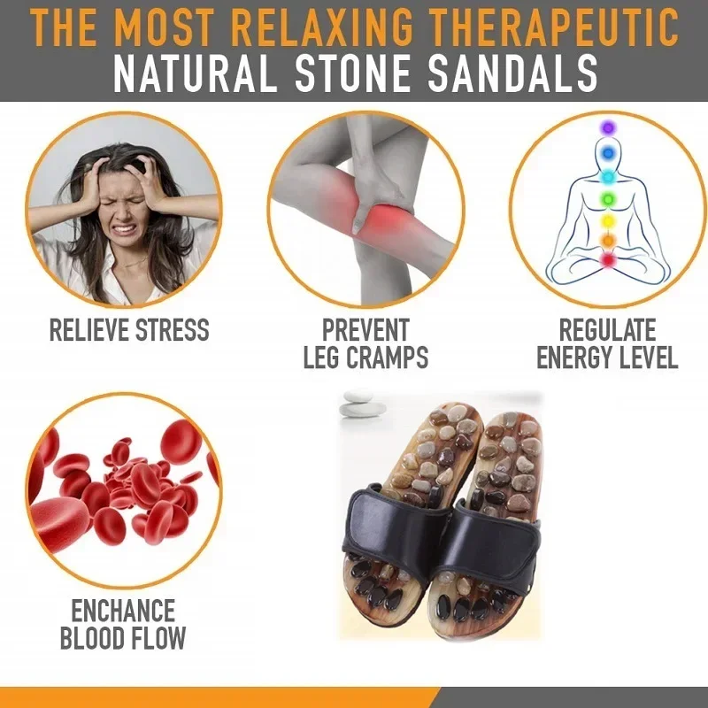 Massage Stone Shoes Acupressure Massage Slippers with Natural Stone Therapeutic Reflexology Sandals for Foot Acupoint Massage