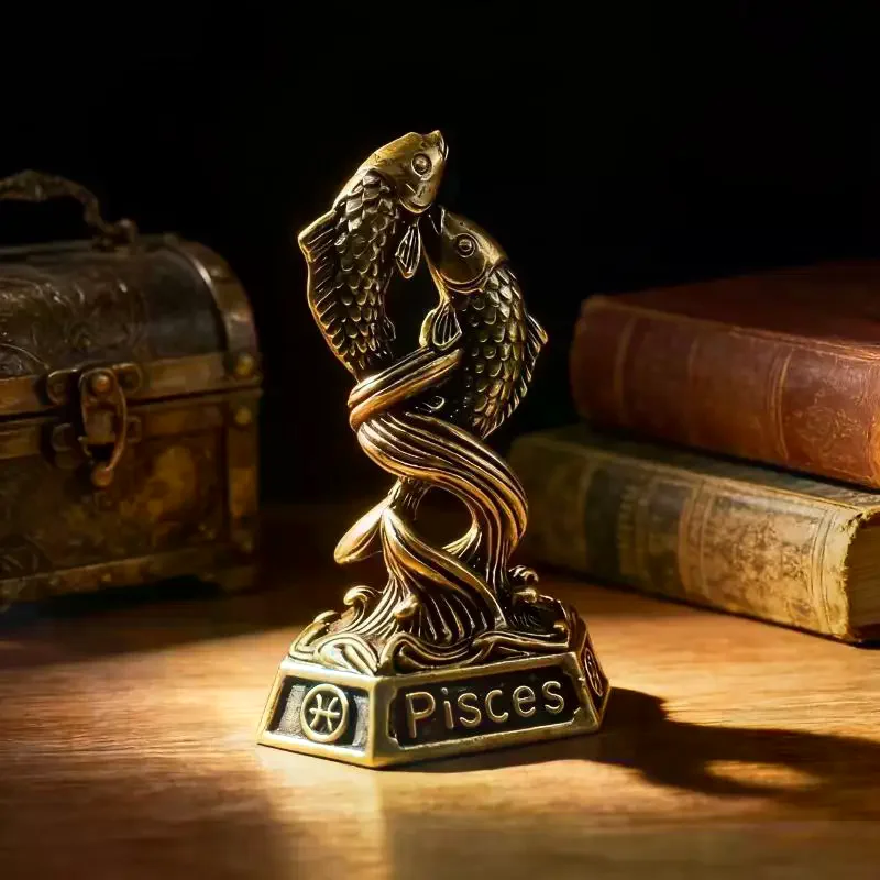 Vintage Brass 12 Constellation Figurines Fine Craftsmanship Perfect For Desk Decor Astrology Enthusiasts Gifts Elegant