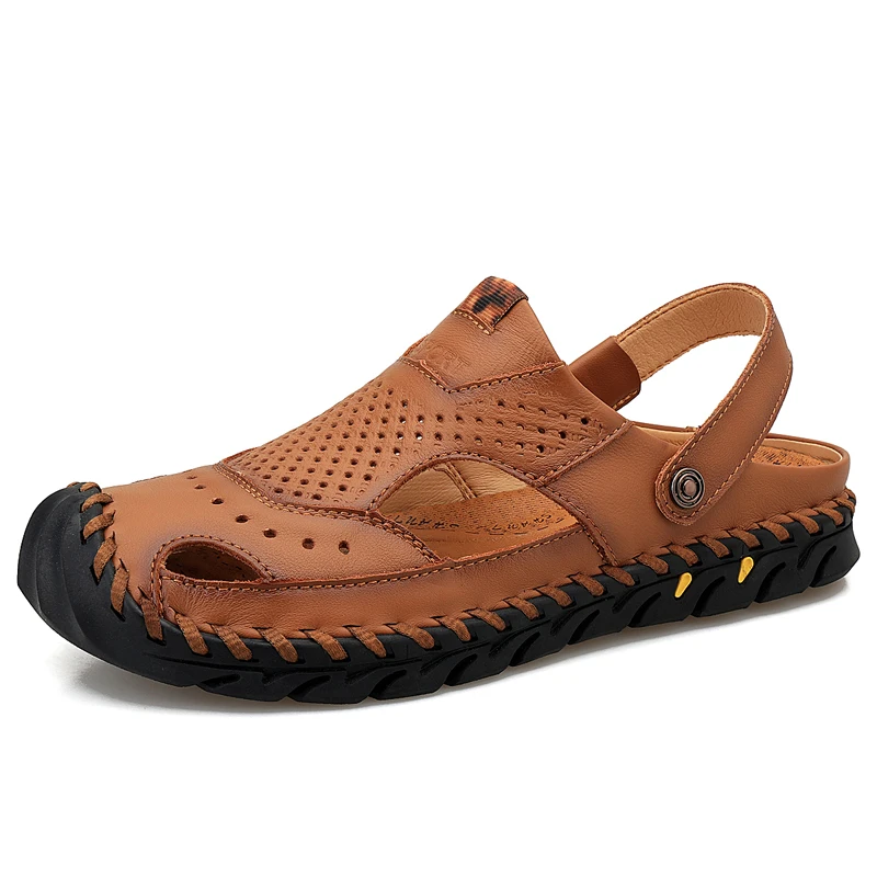 

Summer Sandals Leather Outdoor Men Beach Shoes Luxury Breathable Casual Sandals Wading Shoes Non-slip Comfort Slippers Big Size