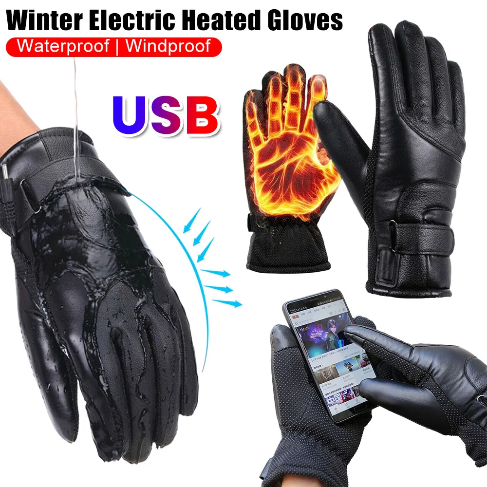USB Electric Heating Gloves Winter Cold-Resistant Windproof Heated Gloves Waterproof Thermal Hand Warmer For Cold Weather Gift
