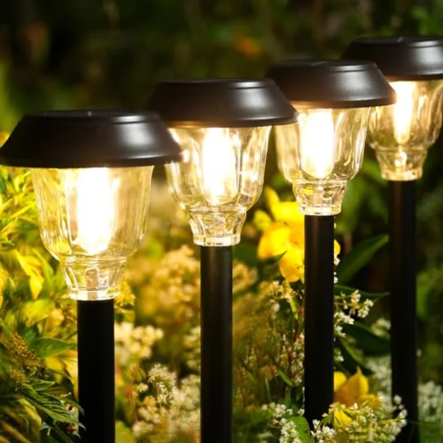 

Solar Lights Outdoor Waterproof, 6 Pack Metal Glass Solar Pathway Lights Outdoor, Bright LED Outdoor Solar Lights for Yard Gard