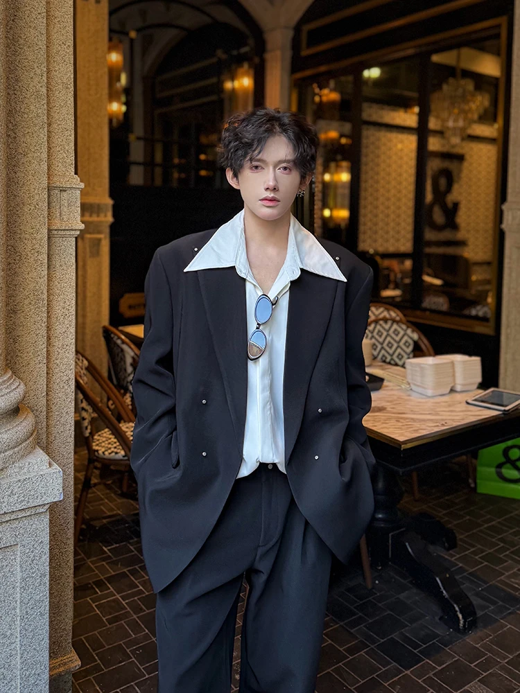 

Cleanfit Black Shoulder Padded Men's Suit Jacket Korean Style Casual Fashion Spring Collection Polyester Fabric Long Sleeve