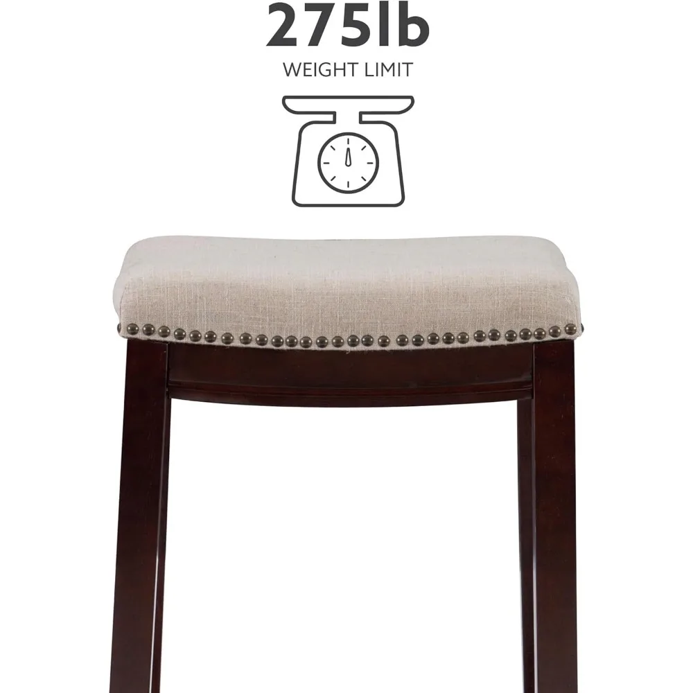 Linon Linen Backless Claridge Stool, Counter Height, Beige & Dark Walnut