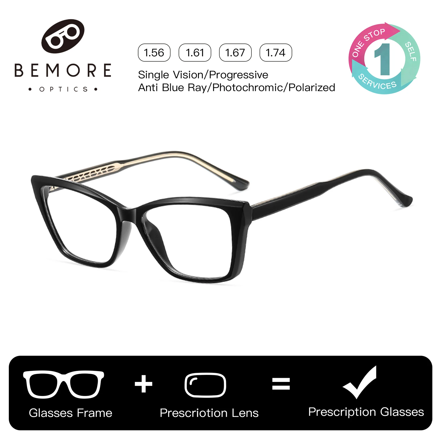 

BEMORE Custom Handmade Acetate Square Prescription Glasses Women Blue Light Blocking Photochromic Butterfly Multifocal Eyewear