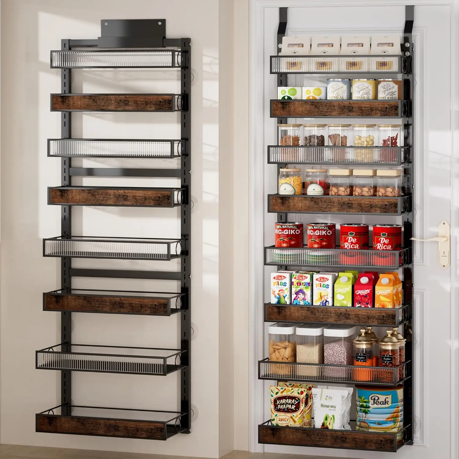 

8-ярусный органайзер для хранения на двери шкафа с регулируемыми корзинами, прочный, для кухни и ванной комнаты