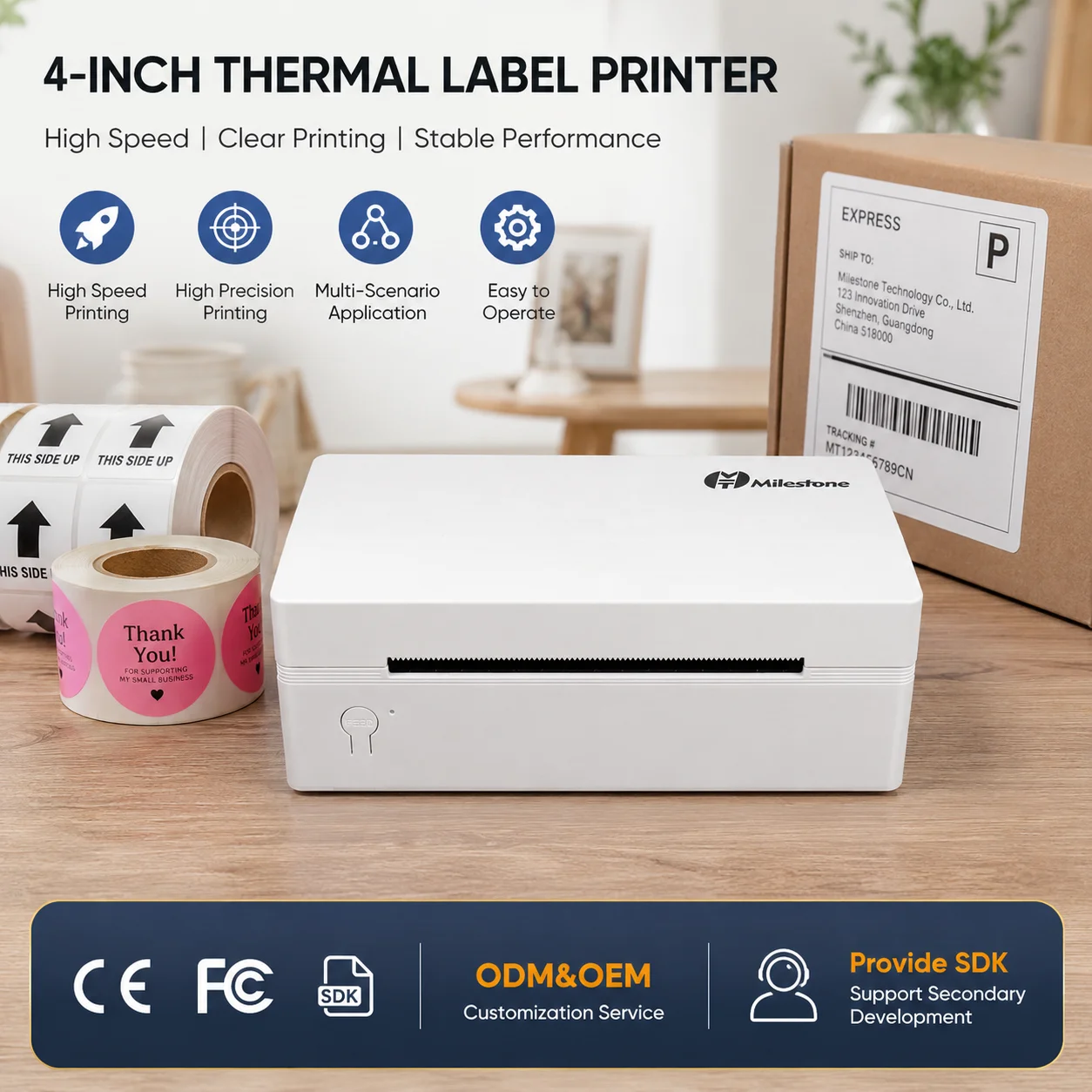 

Direct Factory Manufacturer Wholesale Milestone 4x6 Shipping Label Printer Desktop Thermal Printer USB